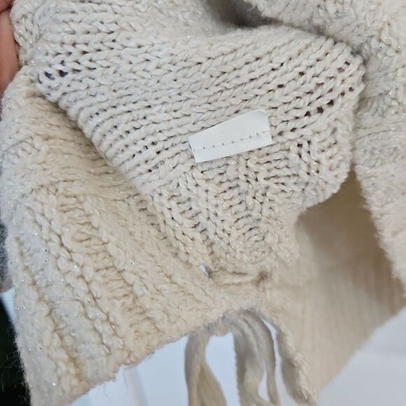 Lucky Brand Ivory/Cream Soft Silver Metallic Lace Up Knit Sweater Size Large‎ - Picture 7 of 10